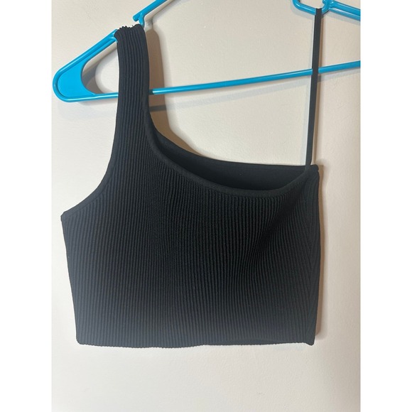 Babaton Tops - Babaton Black Ribbed One Shoulder Sleeveless Ribbed Knit Crop Top EUC